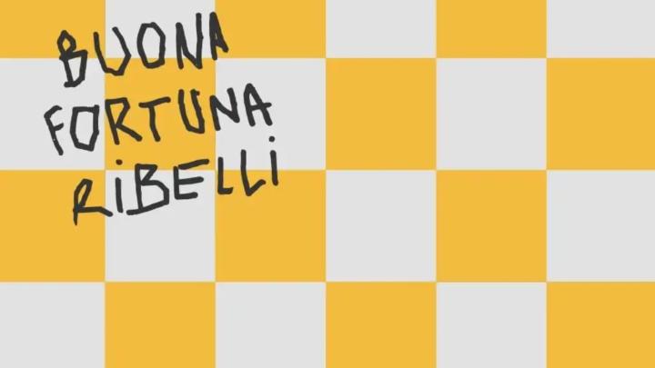 Particolare della locandina della rassegna Titolo sovrascritto su scacchiera gialla e bianca