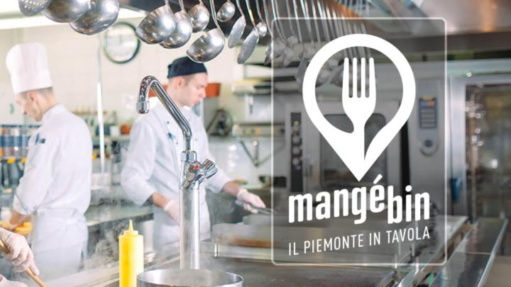 Interno di cucina con logo Mangebin