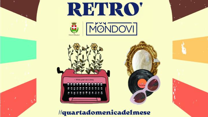 Particolare del logo dell'evento, dal profilo Facebook della manifestazione Titolo, illustrazione di oggetti di antiquariato e modernariato, in alto stemma di Mondovì e intorno raggi colorati