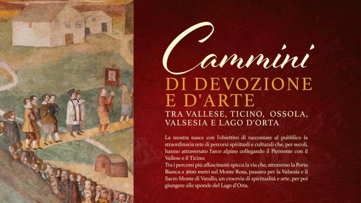 Titolo, legenda e particolare di fotografia d'antico affresco con processione di pellegrini
