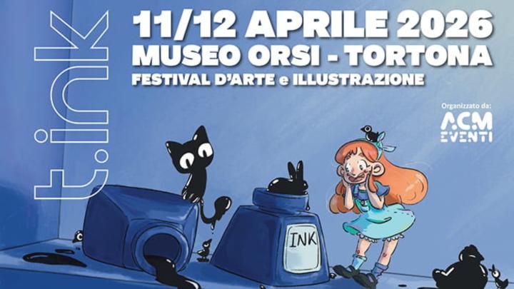 Informazioni, particolare di illustrazione con una mensola, calamai, un gatto e una ragazza 