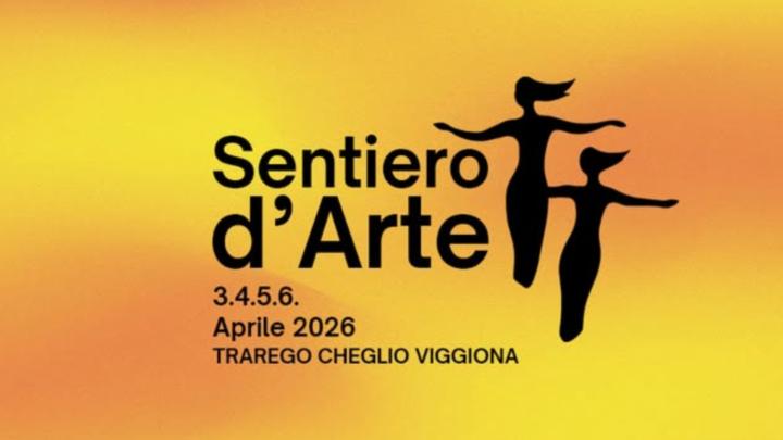 Titolo, informazioni e sagoma nera di due figure femminili con le braccia aperte, su fondo giallo e arancio