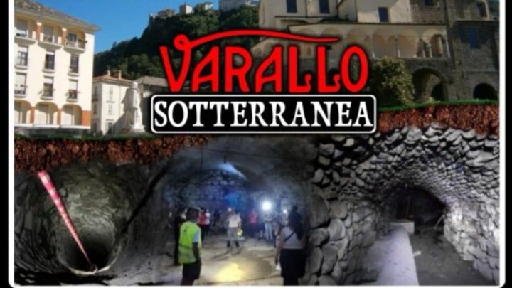Titolo, foto dell'esterno della Collegiata e di due ambienti sotterranei con visitatori