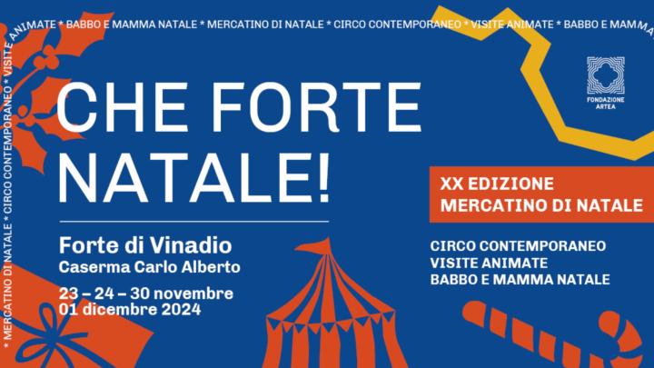 Grafica dell'evento con un tendone da circo, un dolciume e simboli natalizi