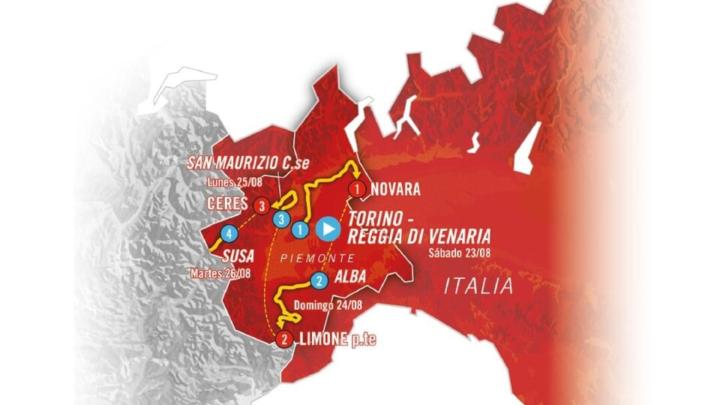 Mappa con le tappe in Piemonte della Vuelta di Spagna 2025