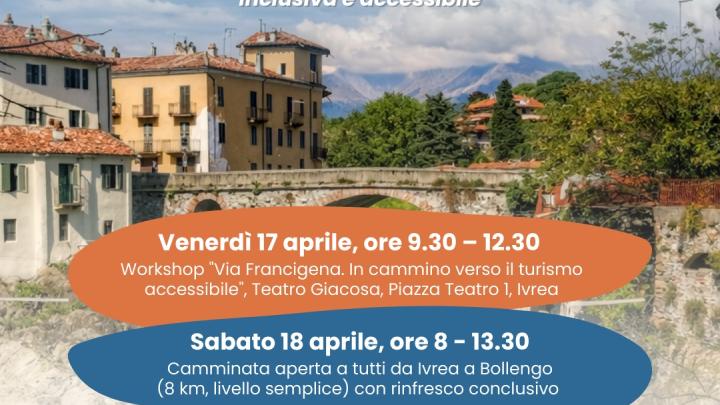 Locandina evento Hike for all con orari evento e Ivrea sullo sfondo