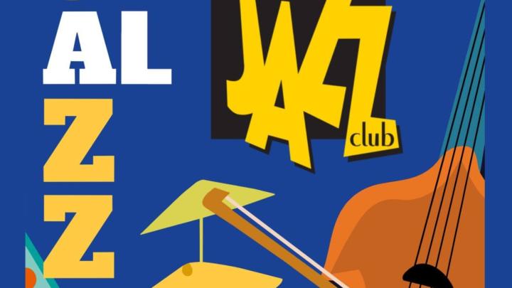 Logo del Jazz Club di Alessandria dal suo profilo Facebook, particolare Grafica con logo e illustrazione con strumenti musicali