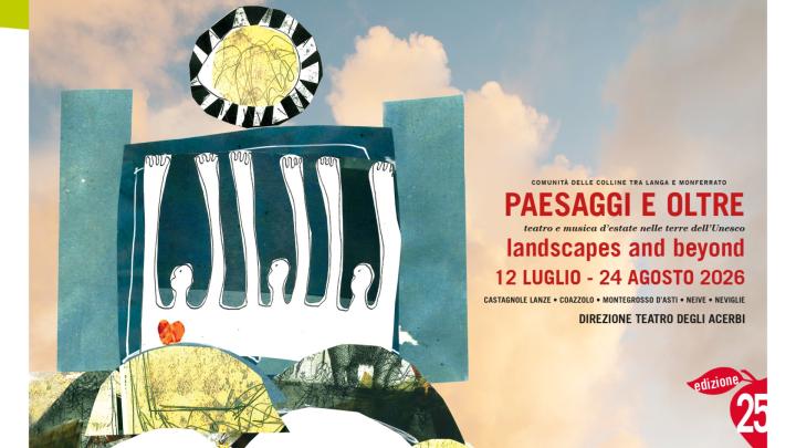 Banner del festival edizione 2026 Illiustrazione con figure umane stilizzate che levano le braccia verso il sole, grafica