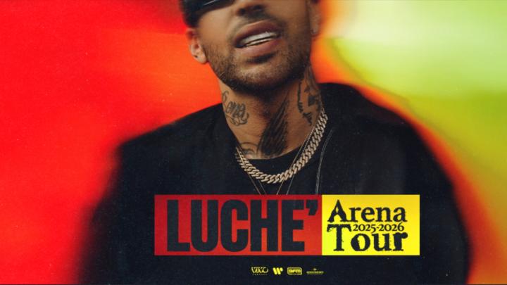 Banner ufficiale del tour Fotografia di uomo tatuato a mezzo busto e sfondo colorato, titolo