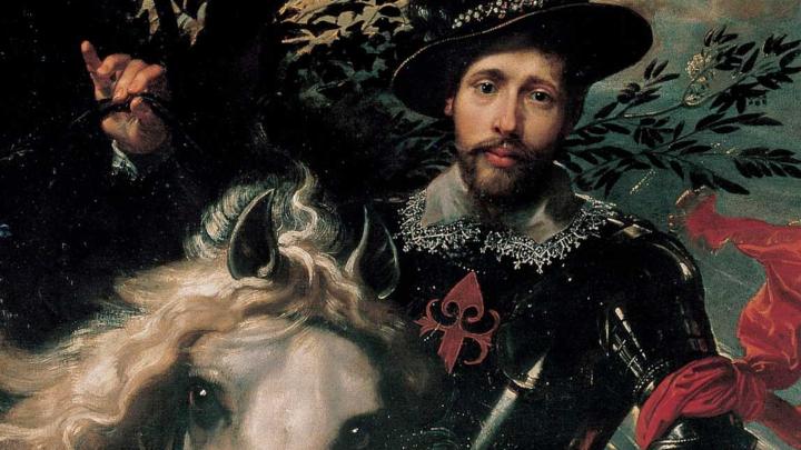 Anticol gentiluomo a cavallo, particolare di Ritratto di Giovan Carlo Doria di Rubens