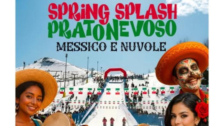 Fotomontaggio con pista da sci e personaggi in costume messicano che festeggianoo