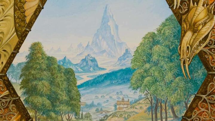 Paesaggio, particolare  da un'illustrazione ispirata a Tolkien